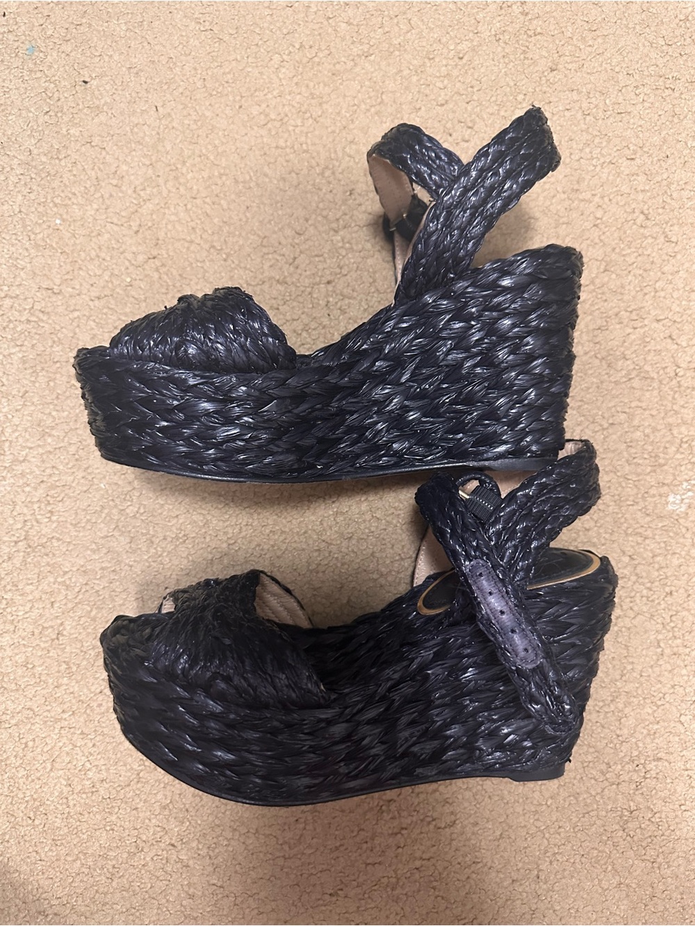 Dolce & Gabbana Black Raffia Wedges